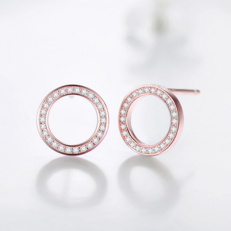 Minimalist Stud Earrings with Full Diamond Hollow Round Design